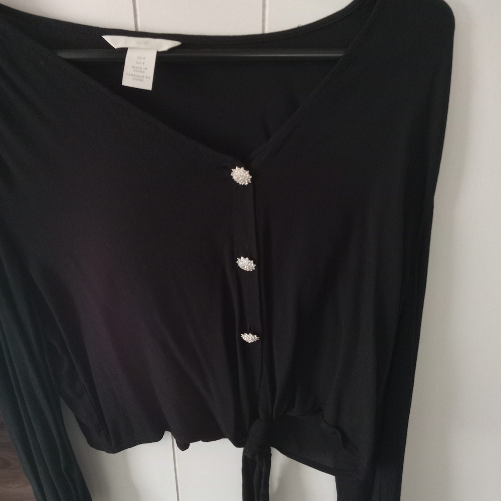 H&M Elegant Black BLING Button-Down Women's Top Size 8